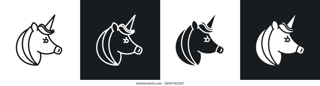 Alicorn icons in flat and linear vector illustration on white background.