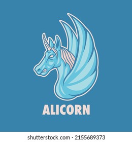 Vector de diseño del logotipo de la mascota Alicorn con el moderno estilo de la ilustración para la impresión de insignias, emblemas y camisetas