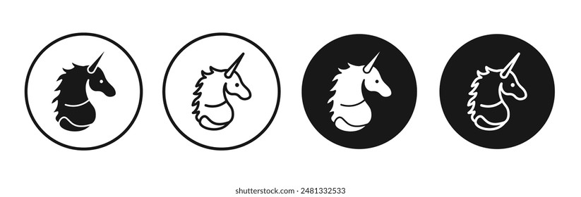 Alicorn vector icon set black filled and outlined style.