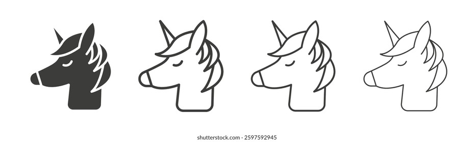 Alicorn vector icon set in black and white color.