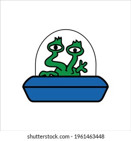 Alien with 2 heads one eye each in a spaceship