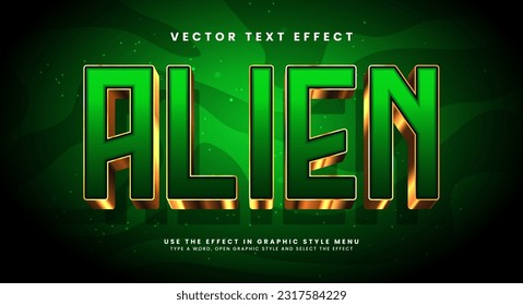 Alien 3d editable vector text effect. Modern concept text effect, with combination green and gold colors.