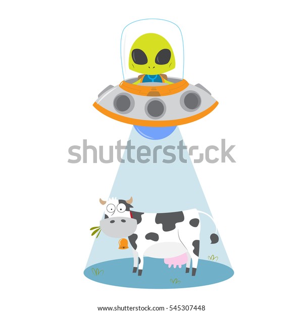 Alien Abducting Cow Ufo Vector Illustration Stock Vector (Royalty Free ...