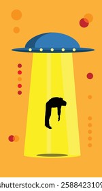 Alien Abduction by UFO Man Silhouette. Science fiction and extraterrestrial life concept vector art