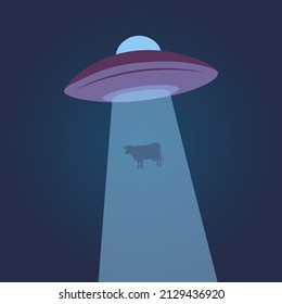 Alien abduction cow. Vector illustration UFO and cow