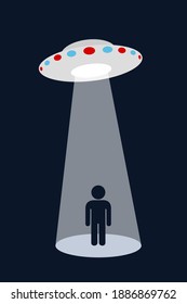 Alien abduction - human is kidnapped and abducted by extraterrestrial unidentified flying object ( UFO ).  Vector illustration.