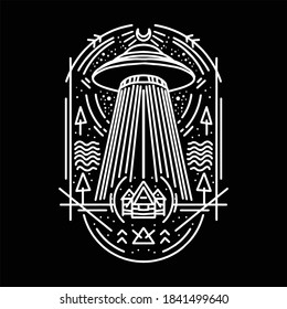 alien abduction line art vector design