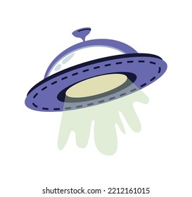 Alien abduction spacecraft, isolated flying UFO saucer with light glowing. Kidnapping by extraterrestrial being. Unidentified flying object in space. Vector in flat cartoon style