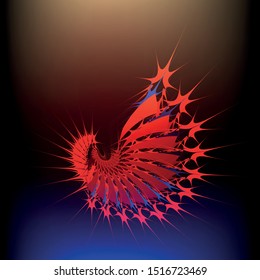 alien in abstract form on a dark background in the form of a spiral flower of red color