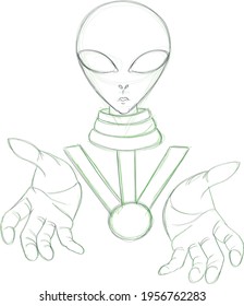 Alien - Abstract sketch portrait - UFO art