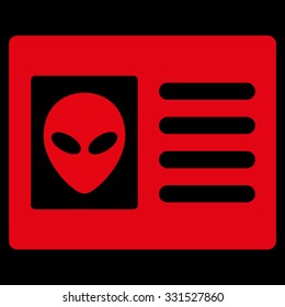 Alien Account Card vector icon. Style is flat red symbol, rounded angles, black background.