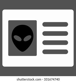 Alien Account Card vector icon. Style is flat bicolor black and white symbol, rounded angles, gray background.