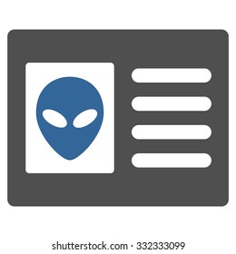 Alien Account Card vector icon. Style is flat bicolor cobalt and gray symbol, rounded angles, white background.