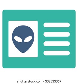 Alien Account Card vector icon. Style is flat bicolor cobalt and cyan symbol, rounded angles, white background.