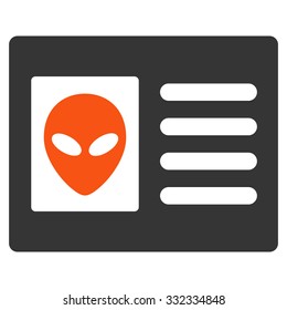 Alien Account Card vector icon. Style is flat bicolor orange and gray symbol, rounded angles, white background.