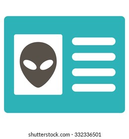 Alien Account Card vector icon. Style is flat bicolor grey and cyan symbol, rounded angles, white background.