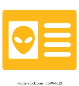 Alien Account Card vector icon. Style is flat yellow symbol, rounded angles, white background.