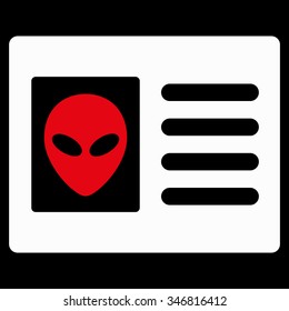 Alien Account Card vector icon. Style is flat bicolor red and white symbol, rounded angles, black background.