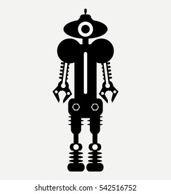 alien android robot, vector robot silhouette 