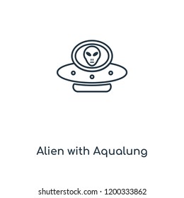 Alien with Aqualung concept line icon. Linear Alien with Aqualung concept outline symbol design. This simple element illustration can be used for web and mobile UI/UX.