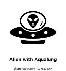 Alien with Aqualung icon vector isolated on white background, logo concept of Alien with Aqualung sign on transparent background, filled black symbol