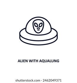 alien with aqualung outline icon.  Thin line icon from astronomy collection. Editable vector isolated on white background