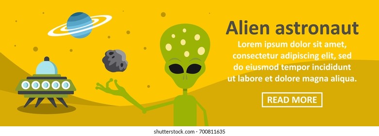 Alien astronaut banner horizontal concept. Flat illustration of alien astronaut banner horizontal vector concept for web