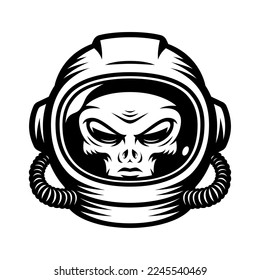 Alien in an astronaut helmet isolated on white background 