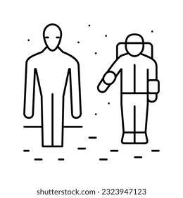 alien and astronaut line icon vector. alien and astronaut sign. isolated contour symbol black illustration