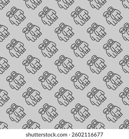 Alien with astronaut line seamless pattern, cosmos theme. Vector graphics. Spaceman human and humanoid alien sign with background, repeat line icon