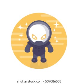 alien astronaut round icon in flat style over white, vector illustration