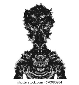 Alien astronaut. Vector illustration. Science fiction illustration. Original character the astronaut invader.