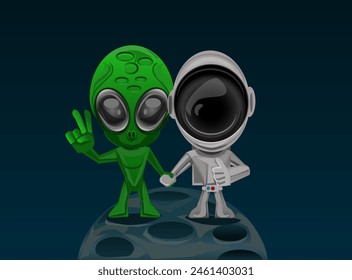 extraterrestre y todo el mundo de pie en la luna