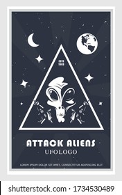 alien attack poster, humanoid face design in space, vector illustration