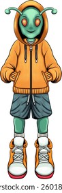 alien baby cartoon wearing hoodie and cute shoes
