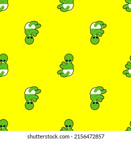 Alien baby pattern seamless. extraterrestrial child background. Little monster Vector texture