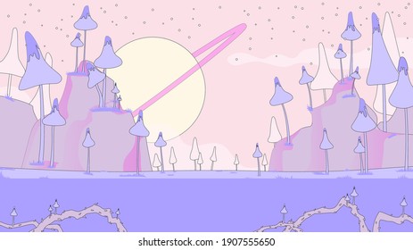 Alien background with giant mushrooms