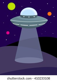 Alien background with UFO, vector illustration.
