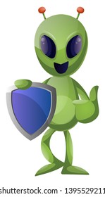 Alien with badge, illustration, vector on white background.