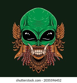 alien with Balinese Barong x Rangda Tshirt design