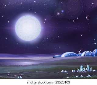 Alien base on a dark lifeless planet