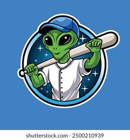 Alien Baseball Player Cartoon Mascot Logo Ilustración