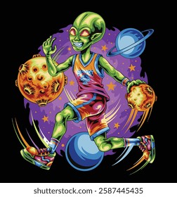 Alien Basketball Player Vector Illustration