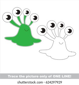Alien to be traced only of one line, the tracing educational game to preschool kids with easy game level, the colorful and colorless version.