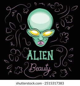 Alien Beauty T-shirt Graphics Vector Illustration