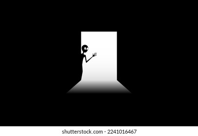 Alien behind door logo design template