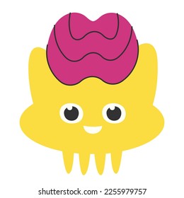 Alien with big brain. Character in cartoon style.