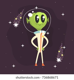 Alien with big eyes posing with arms akimbo