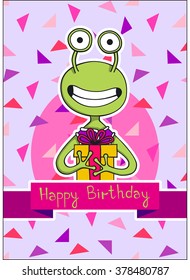 Alien Birthday Card Template Cute Design Stock Vector (Royalty Free ...