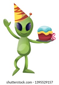 Alien Birthday, illustration, vector on white background.